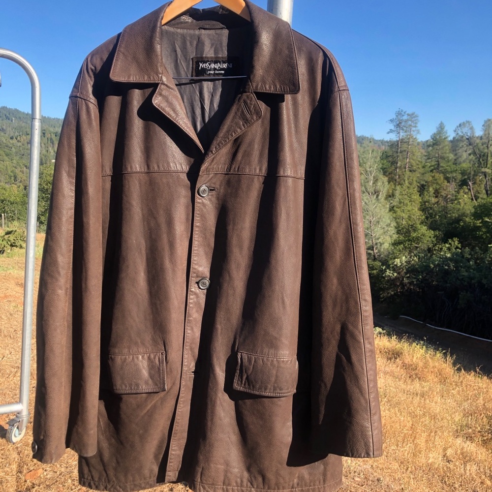 Yves Saint Laurent vintage brown leather button up jacket / coat